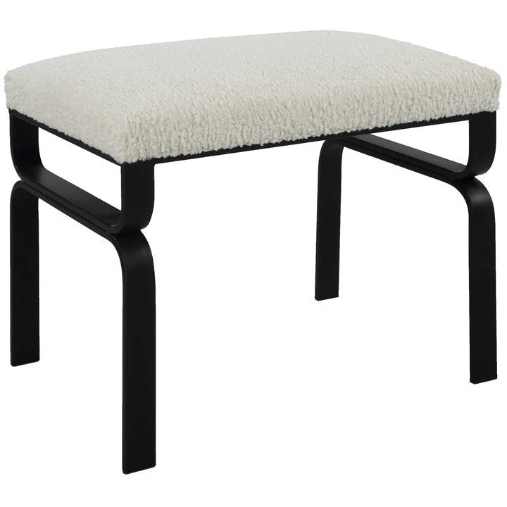 Uttermost Diverge White Faux Shearling Upholstered Seat Black Iron Bench