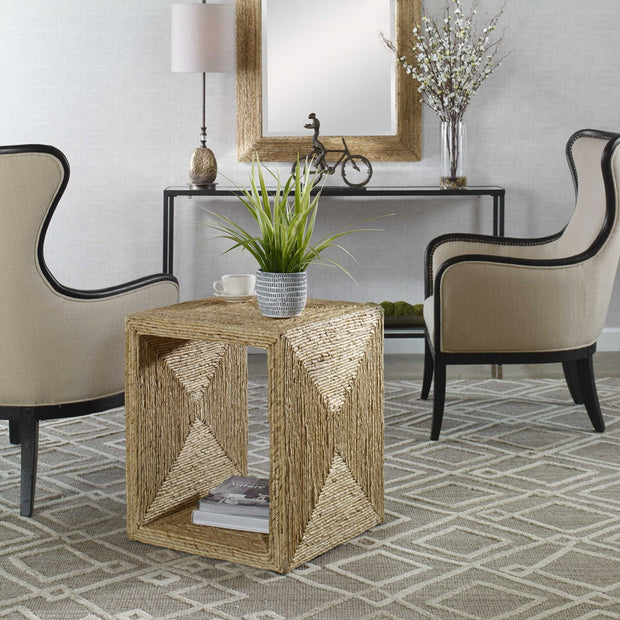 Uttermost Rora Natural Woven Banana Plant Wrapped Coastal Style Side Table