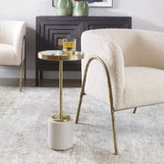 Uttermost Laurier Mirrored Top With White Faux Shagreen and Brushed Brass Iron Contemporary Drink Table