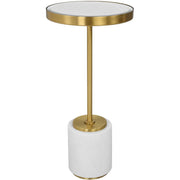 Uttermost Laurier Mirrored Top With White Faux Shagreen and Brushed Brass Iron Contemporary Drink Table