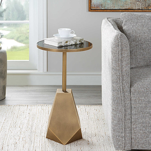 Uttermost Comet Black Glass Top With Antiqued Bronze Iron Modern Accent Table