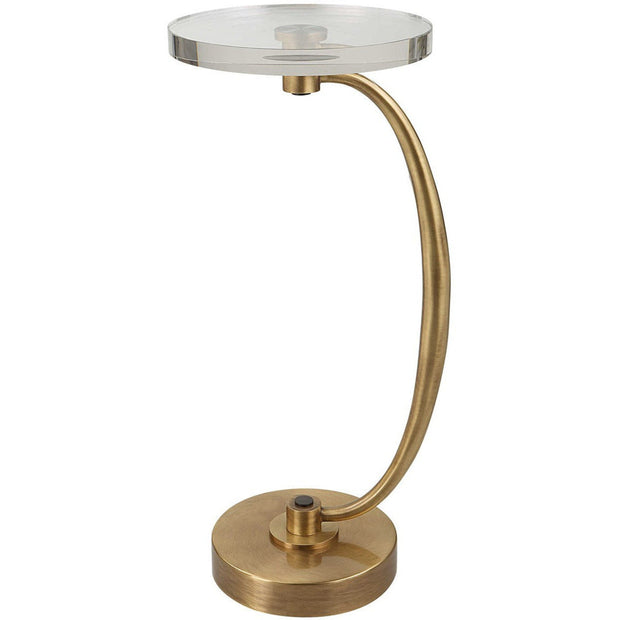 Uttermost Waveney Crystal Top With Antiqued Brass Curved Iron Drink Table