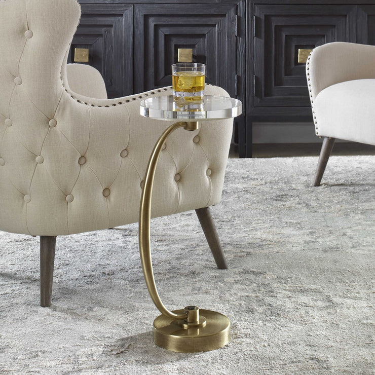Uttermost Waveney Crystal Top With Antiqued Brass Curved Iron Drink Table
