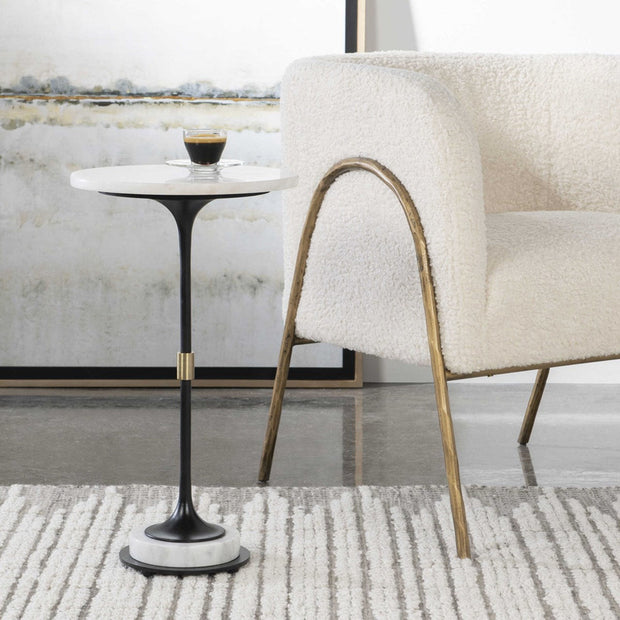 Uttermost Sentry White Marble Top With Antiqued Brushed Brass Iron Modern Round Accent Table