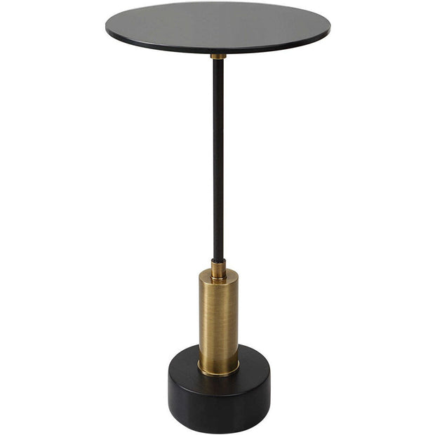 Uttermost Spector Black Glass Top With Brushed Brass Black Iron Modern Round Accent Table