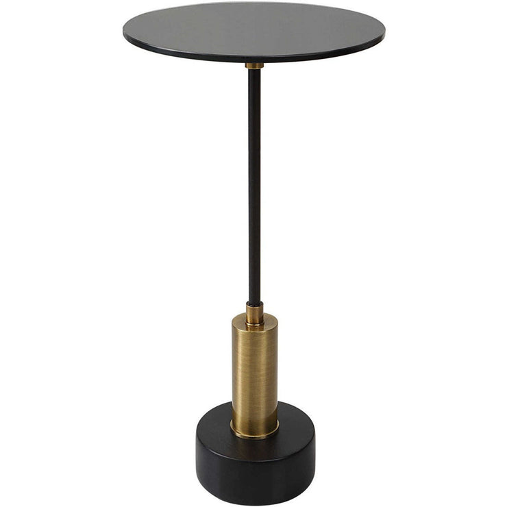 Uttermost Spector Black Glass Top With Brushed Brass Black Iron Modern Round Accent Table