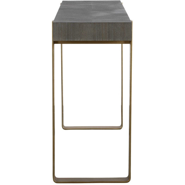 Uttermost Kea Walnut With Gray Glazing Top With Brushed Brass Iron Modern Console Table