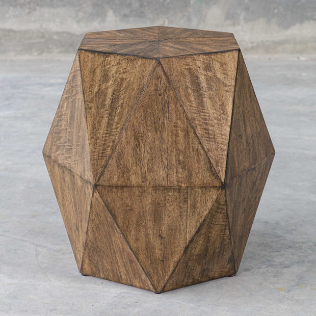 Uttermost Volker Distressed Honey Mango Wood Modern Geometric Accent Table