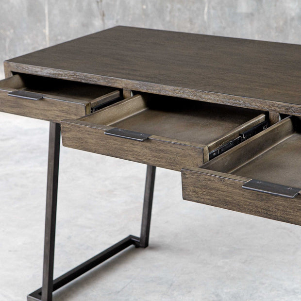 Uttermost Comrade Light Gray Glazing Mango Wood With Aged Steel Metal Rustic Modern Desk