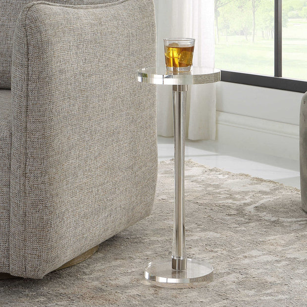 Uttermost Pria Crystal Top With Brushed Nickel Modern Round Drink Table