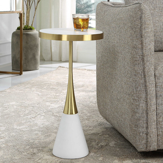 Uttermost Apex Matte White & Brushed Brass Modern Round Accent Table