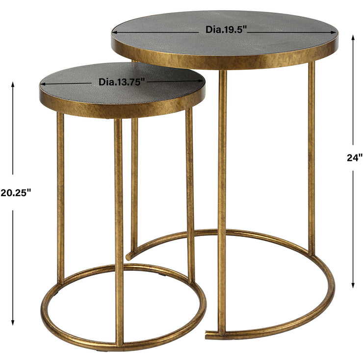 Uttermost Aragon Antiqued Burnished Brass Set of 2 Modern Round Nesting Tables