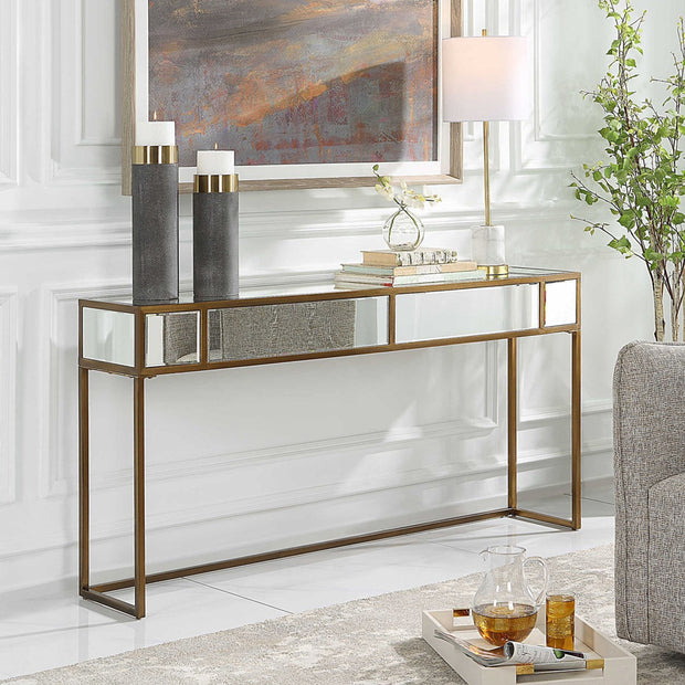 Uttermost Reflect Brushed Aged Gold Iron And Mirrored Accents Console Table