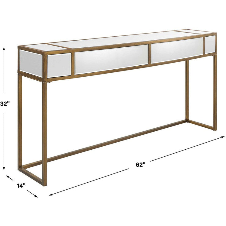 Uttermost Reflect Brushed Aged Gold Iron And Mirrored Accents Console Table