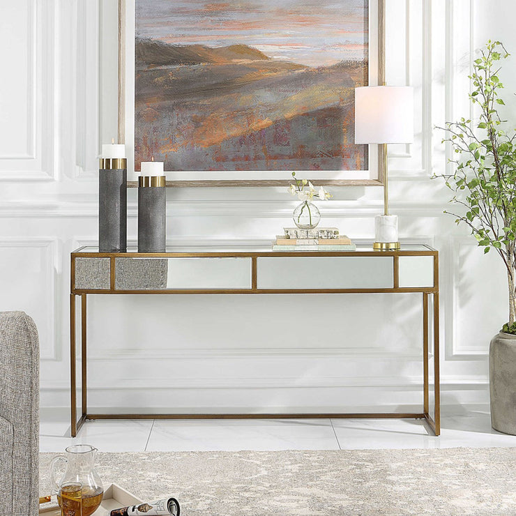 Uttermost Reflect Brushed Aged Gold Iron And Mirrored Accents Console Table