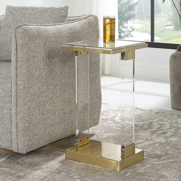Uttermost Muse Glass Top With Acrylic and Brushed Brass Contemporary Accent Table