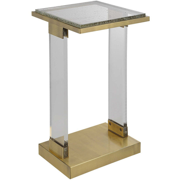 Uttermost Muse Glass Top With Acrylic and Brushed Brass Contemporary Accent Table