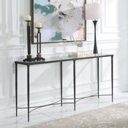 Uttermost Washington Glass Top With Distressed Black Iron Base Console Table