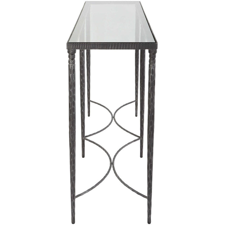 Uttermost Washington Glass Top With Distressed Black Iron Base Console Table