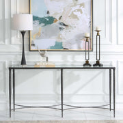Uttermost Washington Glass Top With Distressed Black Iron Base Console Table