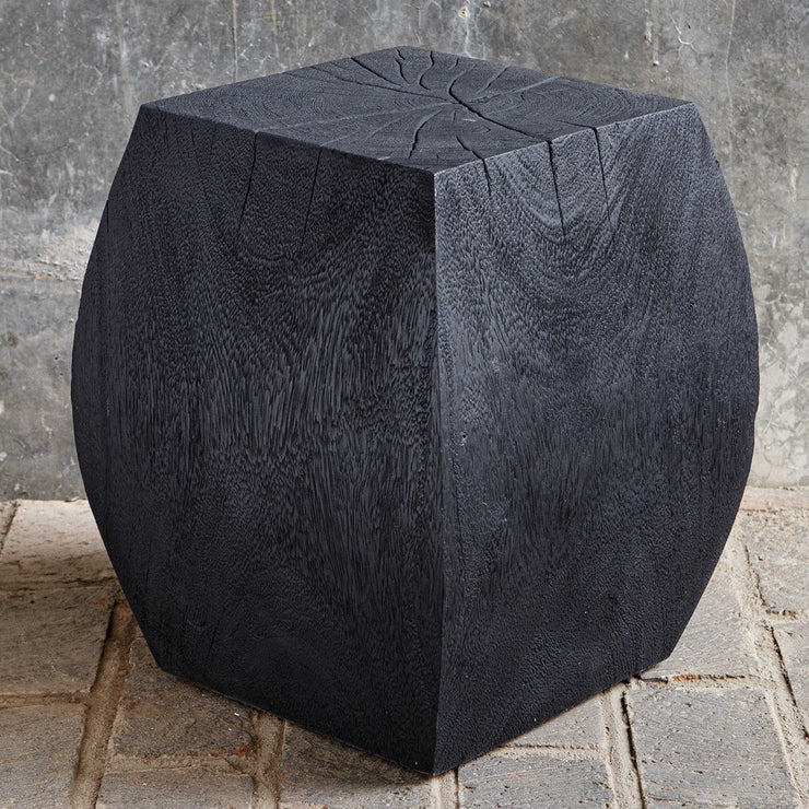 Uttermost Grove Suar Wood Rustic Black Finish Modern Accent Stool