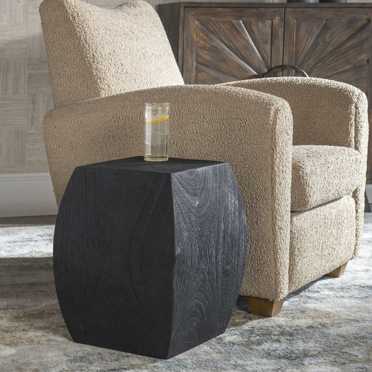 Uttermost Grove Suar Wood Rustic Black Finish Modern Accent Stool