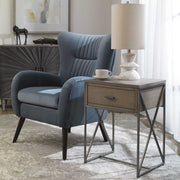 Uttermost Cartwright Aged Gray Concrete Top With Gray Oak Wood & Brushed Pewter Side Table