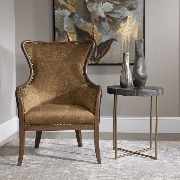 Uttermost Taja Washed Gray Walnut Top With Brushed Brass Steel Base Contemporary Accent Table