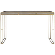 Uttermost Cardew Charcoal Gray Faux Shagreen With Brushed Brass Base Modern Console Table