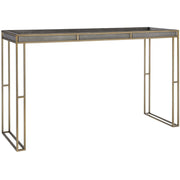 Uttermost Cardew Charcoal Gray Faux Shagreen With Brushed Brass Base Modern Console Table
