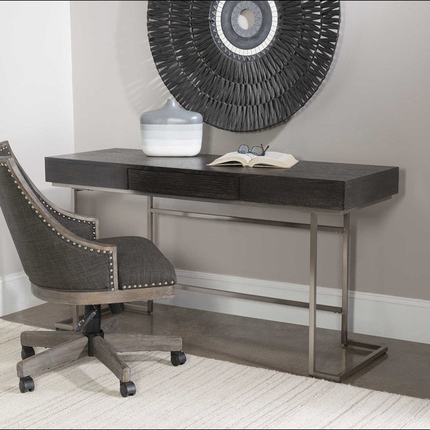 Uttermost Claude Smoke Grey With Brushed Nickel Contemporary Desk