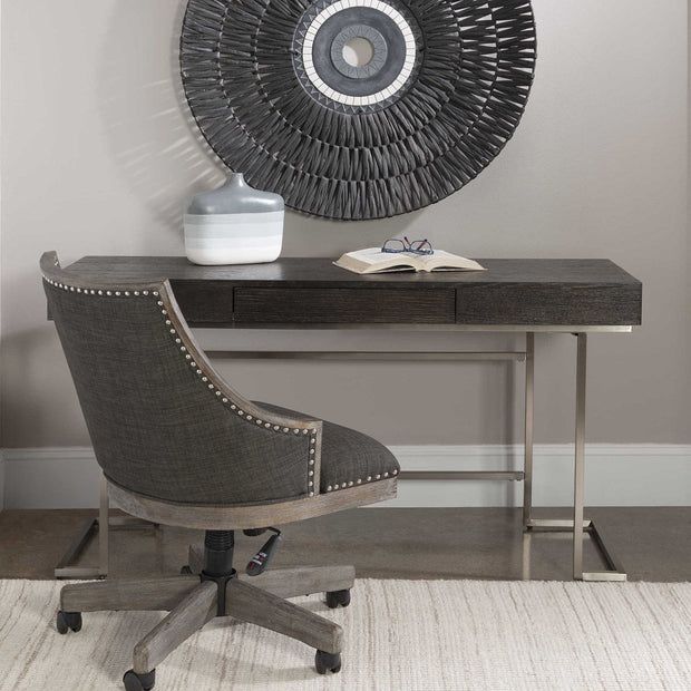 Uttermost Claude Smoke Grey With Brushed Nickel Contemporary Desk