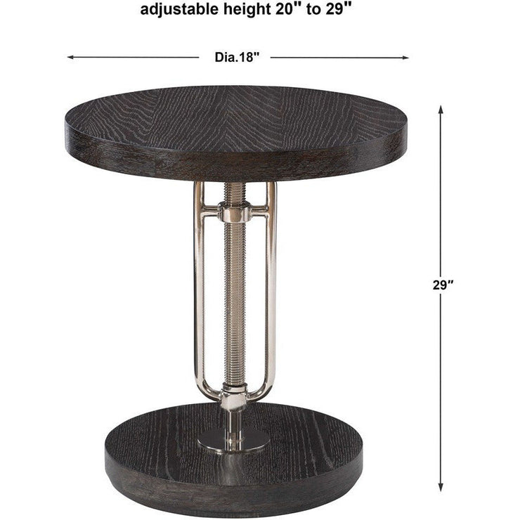 Uttermost Emilian Black Wood Top With Polished Nickel Adjustable Round Accent Table