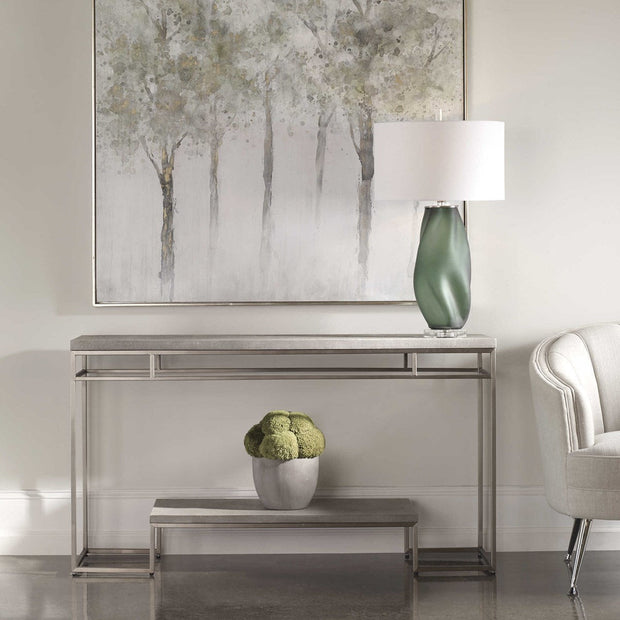 Uttermost Clea Light Gray Wash Faux Shagreen Top With Brushed Nickel Contemporary Console Table