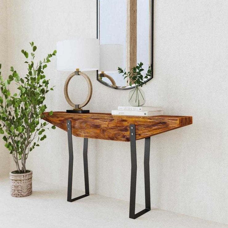 Uttermost Emryn Weathered Wood Top With Aged Bronze Iron Rustic Modern Console Table