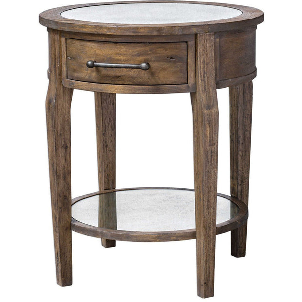 Uttermost Raelynn Antiqued Mirror Top With Mango Wood Rustic Round End Table