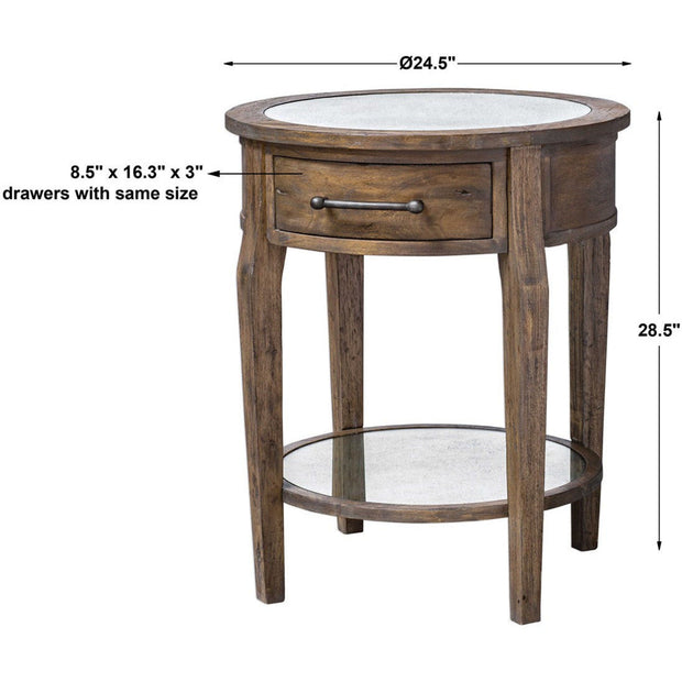 Uttermost Raelynn Antiqued Mirror Top With Mango Wood Rustic Round End Table