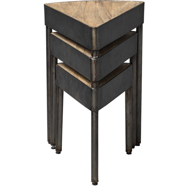 Uttermost Akito Wood With Aged Steel Nesting Table