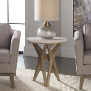 Uttermost Marnie Natural Ivory Limestone Top With Wood Base Side Table