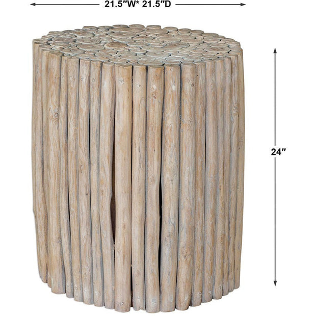 Uttermost Tectona Bleached Driftwood Natural Teak Wood Round End Table