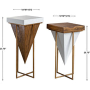 Uttermost Kanos Gloss White and Walnut Tops With Antique Gold Bases Set of 2 Modern Accent Tables