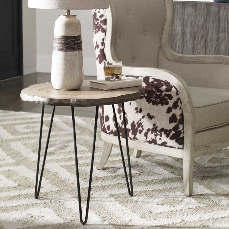 Uttermost Runay Live Edge Wood with Aged Black Iron Side Table