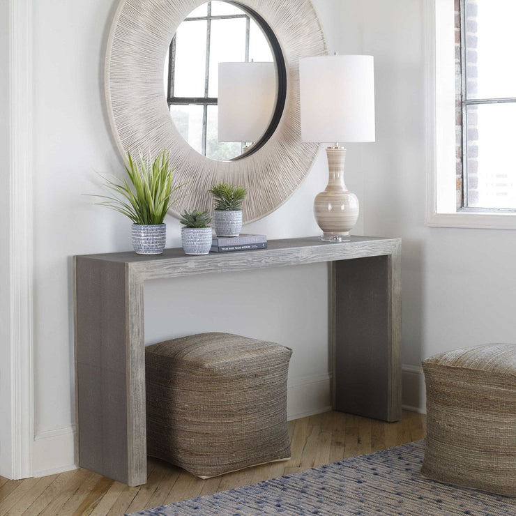 Uttermost Aerina Gray Distressed Wood Rustic Modern Console Table