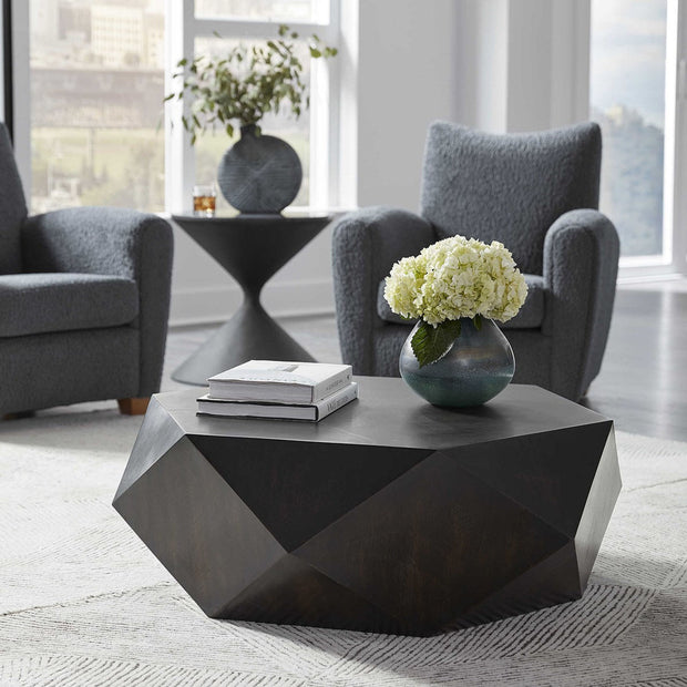 Uttermost Volker Distressed Black Mango Wood Modern Geometric Coffee Table