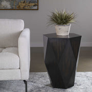 Uttermost Volker Distressed Black Mango Wood Modern Geometric Side Table