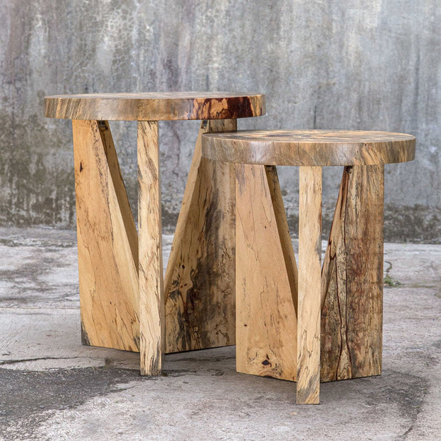 Uttermost Nadette Natural Tamarind Wood Set Of 2 Rustic Modern Nesting Tables
