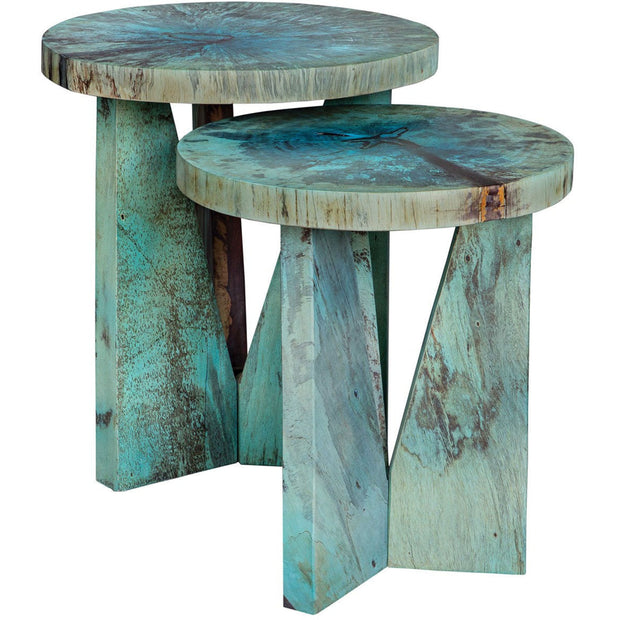 Uttermost Nadette Blue Green Wood Set of 2 Nesting Tables