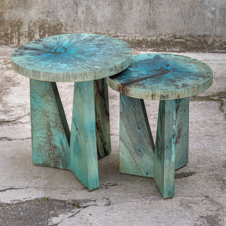 Uttermost Nadette Blue Green Wood Set of 2 Nesting Tables