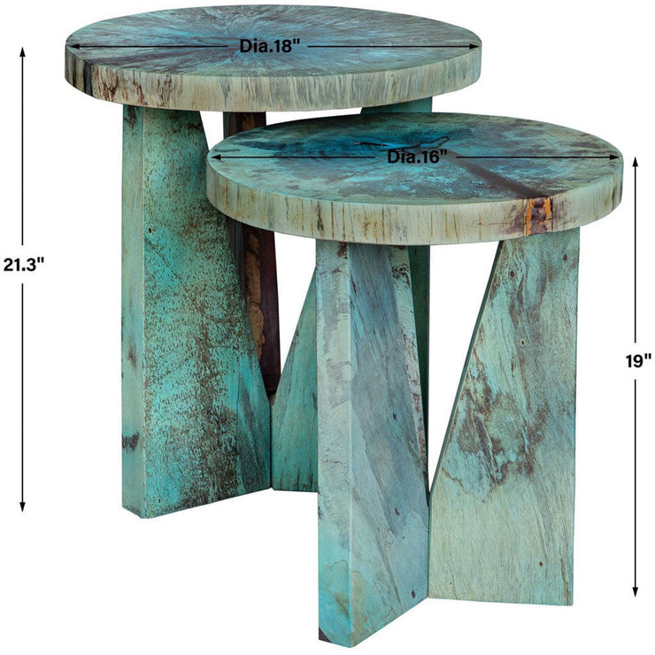 Uttermost Nadette Blue Green Wood Set of 2 Nesting Tables