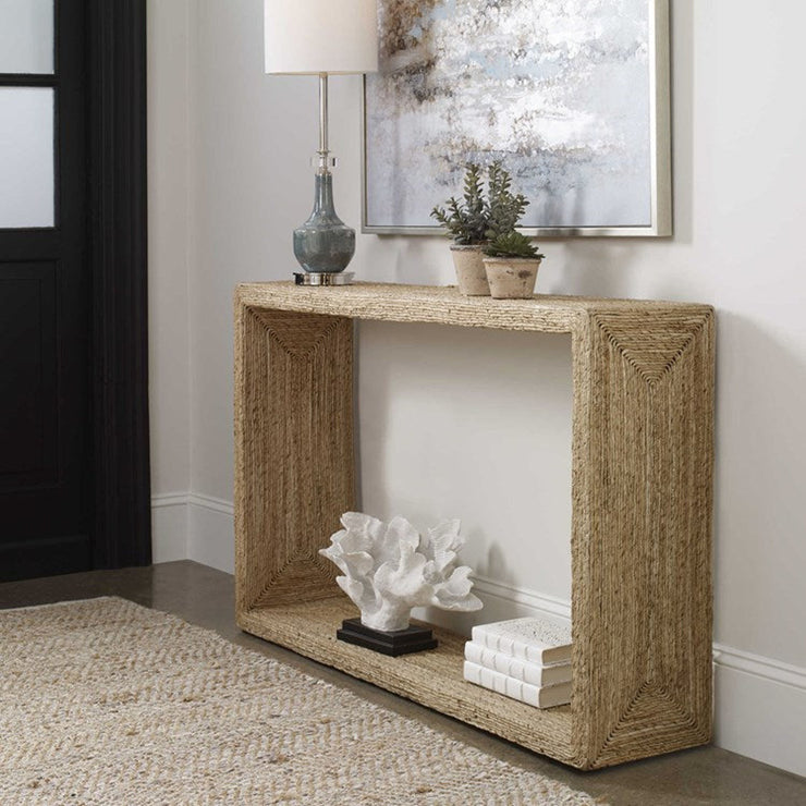 Uttermost Rora Natural Woven Banana Plant Wrapped Coastal Style Console Table